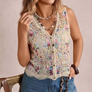 Chic Multicolor Crochet Lace Top